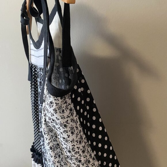 Handmade Children's Cotton Linen Black White Mixed Pattern Tie Strap Dress - Picture 11 of 13